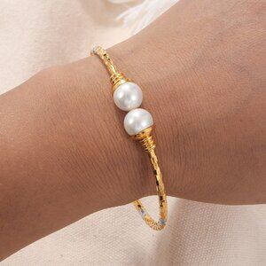 3/$35 18K Gold Plated Two Tone Silver Copper Bangle Pearl Bracelet Jewelry
